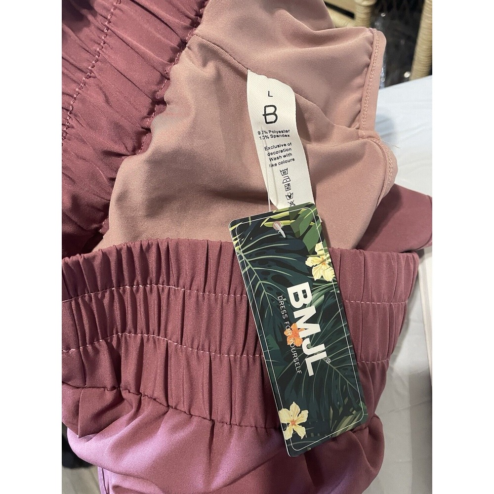 NWT BMJL Flowy Running Shorts Ruffle Hem Elastic Waist Pockets Mauve Size L - Picture 3 of 7